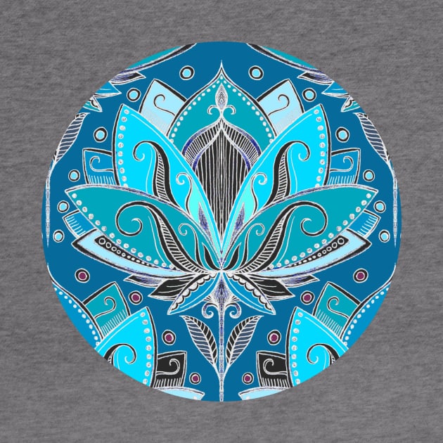 Art Deco Lotus Rising - black, teal & turquoise pattern by micklyn